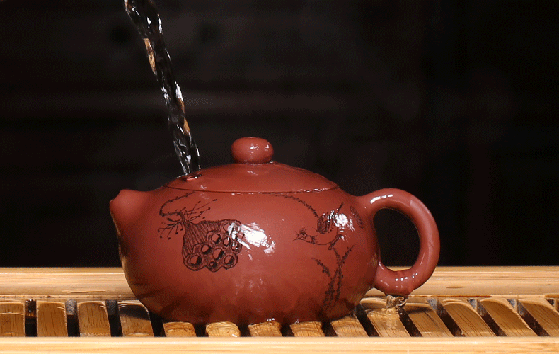 藏壶天下 宜兴紫砂壶扁西施纯全手工刻绘茶壶名家家藏