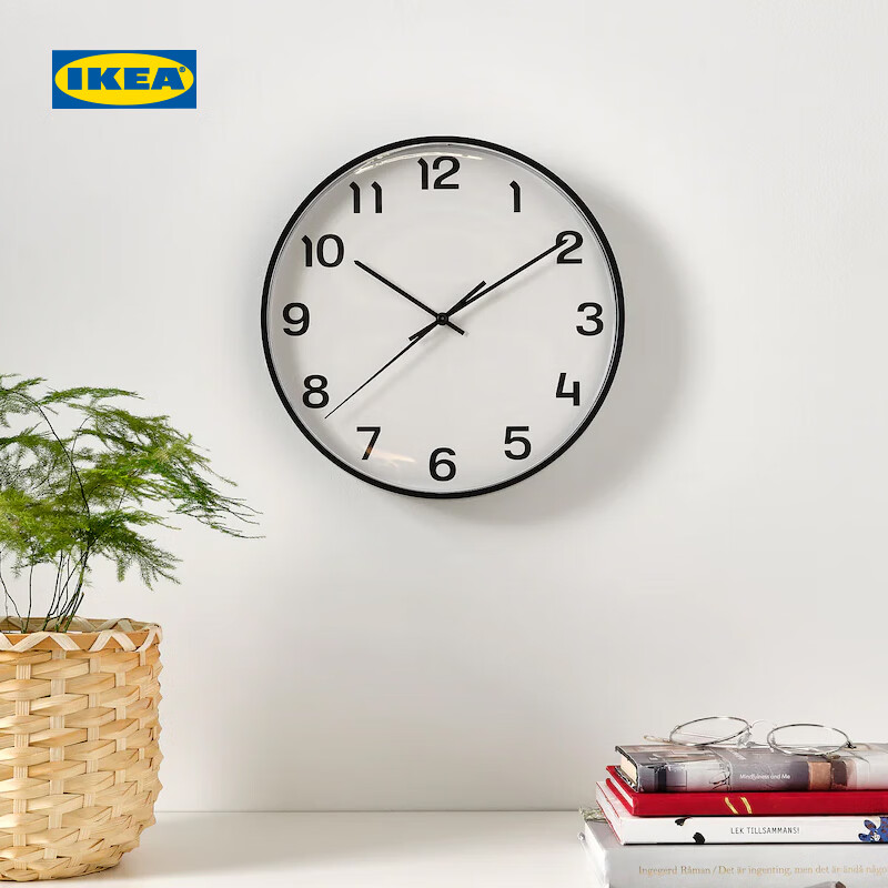 宜家（IKEA）PLUTTIS普鲁提挂钟现代简约钟钟表客厅百搭石英钟表 挂钟黑色28cm