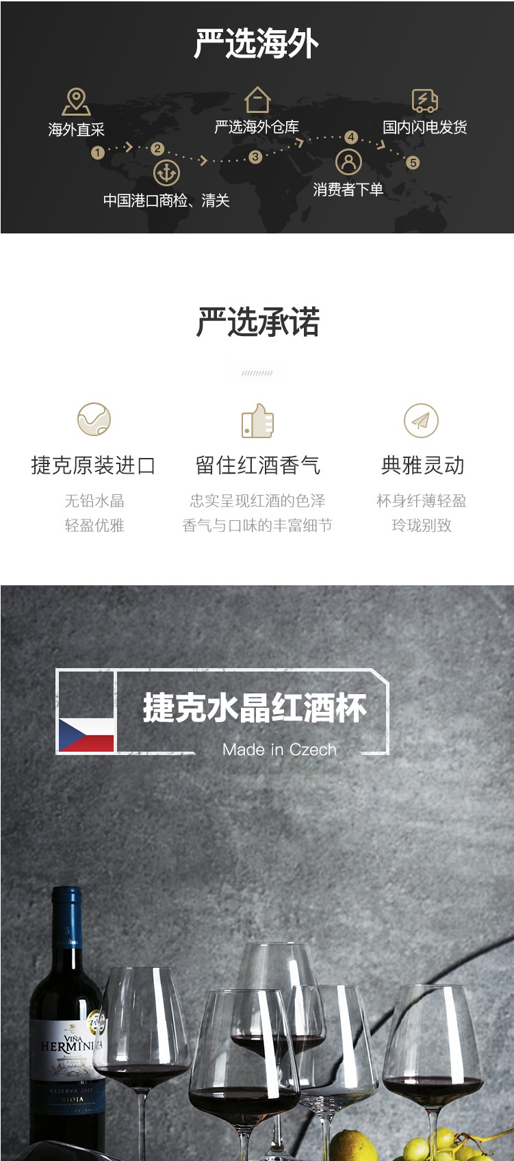 网易严选 2只装 捷克制造 水晶玻璃红酒杯 酒杯红酒杯 送礼优选 450ml两只装