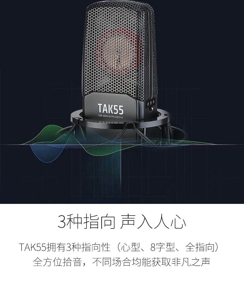得胜（TAKSTAR）TAK55 电容麦克风大振膜音头声卡套装电脑手机直播K歌专业录音话筒