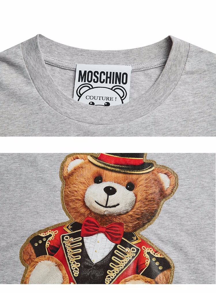 moschino 莫斯奇诺 女士logo小熊图印花短袖t恤 粉色