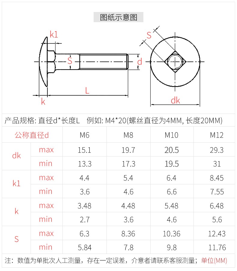 【m6 m8 m10 m12】gb12标准304不锈钢马车螺丝 半圆头方颈螺栓 货架