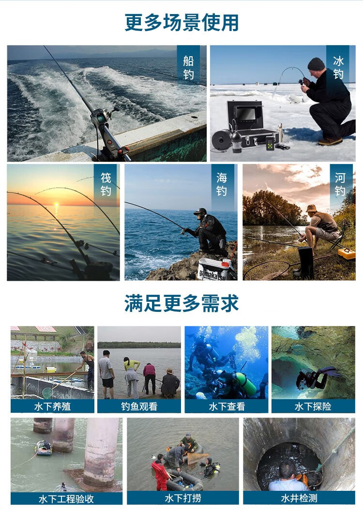 360度自动旋转高清摄像头水下可视钓鱼探鱼器鱼群视频探头夜视垂钓