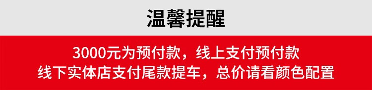 温馨提醒3000元为预付款,线上支付预付款线下实体店支付尾款提车,总价请看颜色配置-推好价 | 品质生活 精选好价