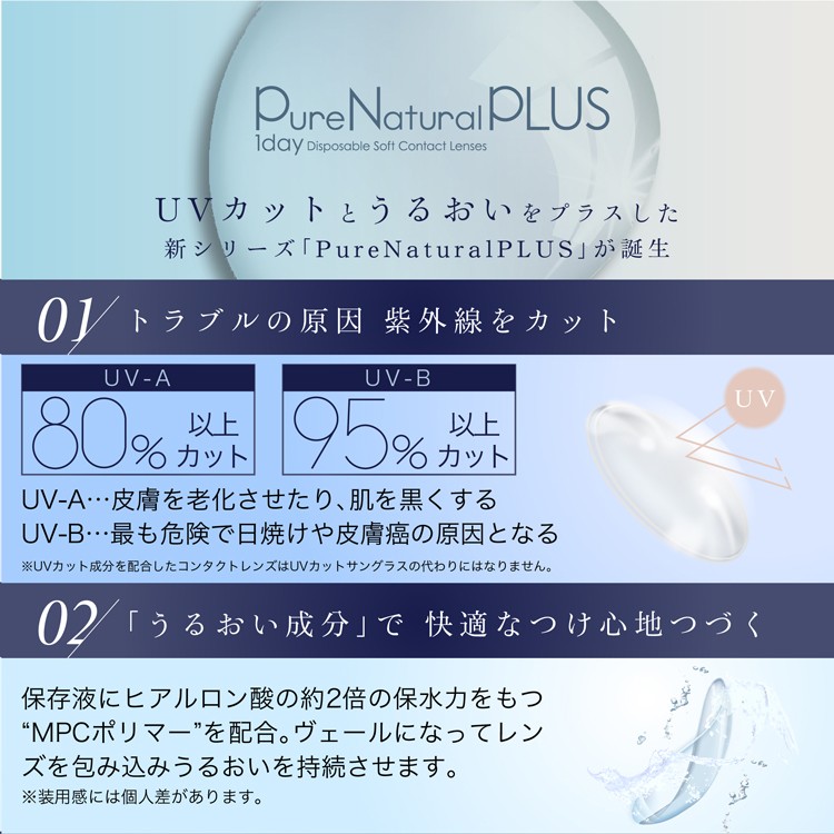 【日本直郵】Pure Natural Plus 55% 日拋 抗UV 高含水 透明近視隱形眼鏡(透明色系） 30片 預定3-5天日本直髮 度數 -8.00(800)