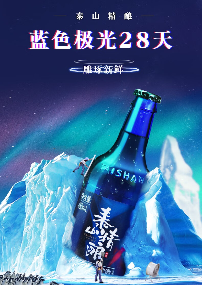 短保新鲜 泰山原浆啤酒 28天蓝色极光精酿啤酒 13度 450mL*6瓶 京东优惠券折后￥39.9包邮