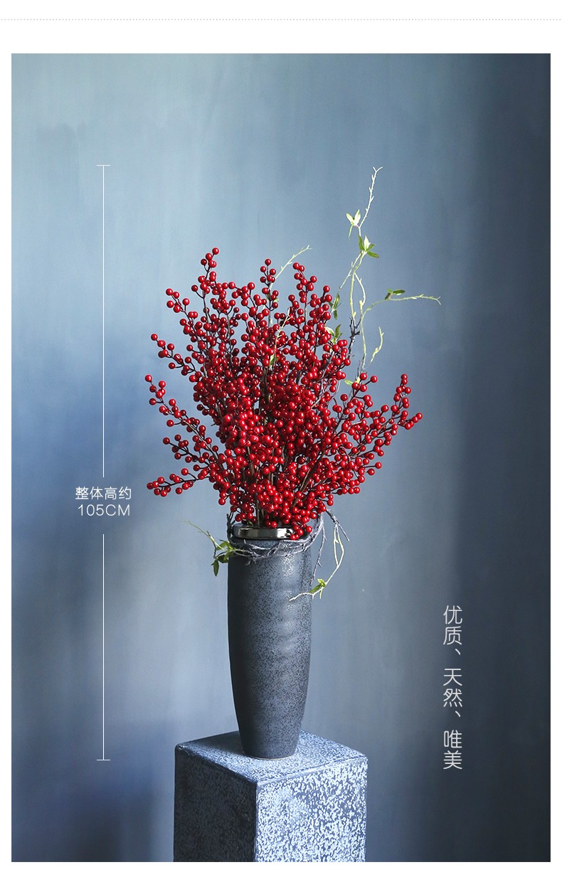 野派 北美冬青果子假花仿真花客厅室内高档餐桌玄关茶几花艺摆件装饰