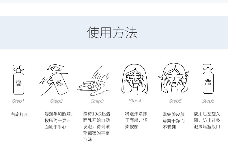 Elta MD进口氨基酸洗面奶温和去角质面部深层清洁收缩毛孔男女士敏感肌  祛痘弱酸性泡沫洁面乳 207ml