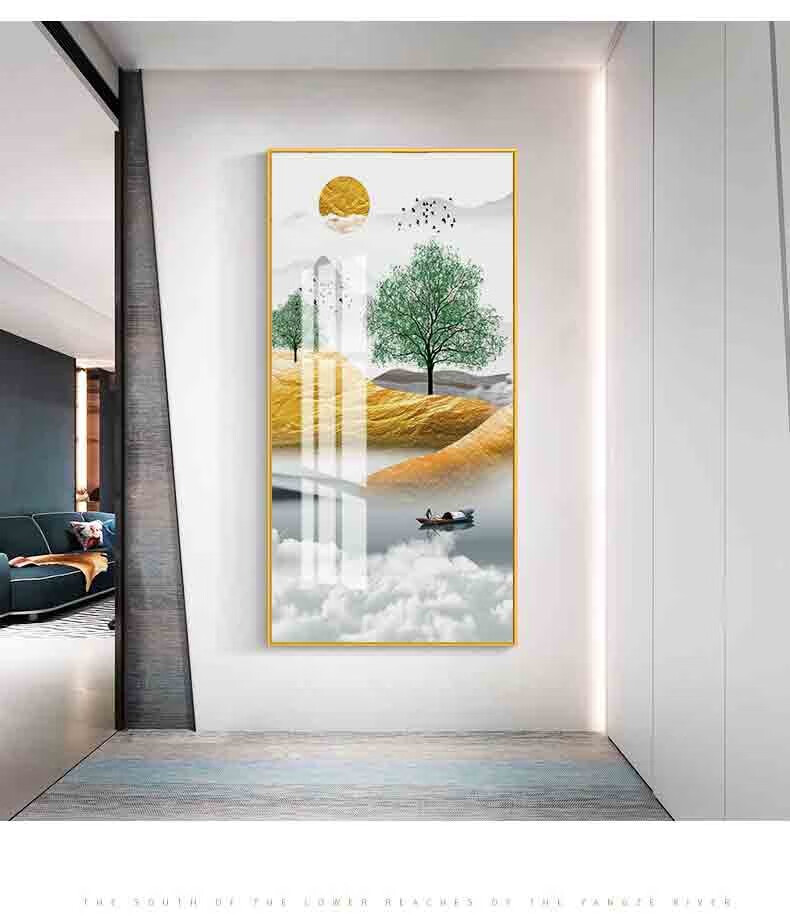 涵英阁玄关装饰画晶瓷画走廊过道挂画玄关画北欧发财鹿轻奢竖版壁画