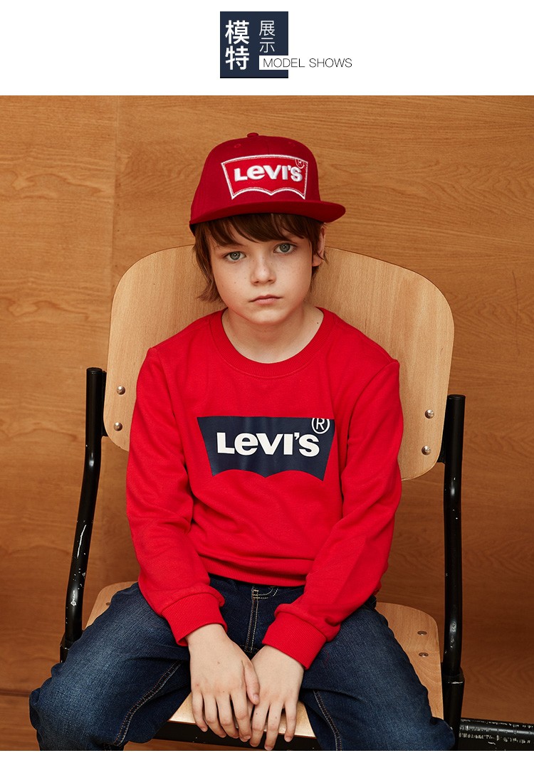 Levi’s李维斯儿童卫衣新款男童纯棉圆领卫衣经典LOGO儿童上衣秋装卫衣男童春季小童 深靛蓝 120(6)