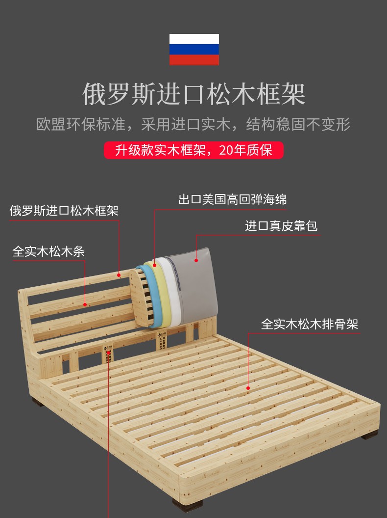 知慕床卧室真皮双人床婚床实木框架软床单床升级版18m20m气动箱体结构