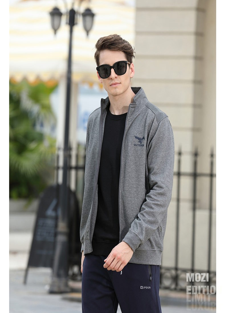 mozi男装2019秋季新款大码立领宽松开衫卫衣时尚潮流舒适休闲上衣男士