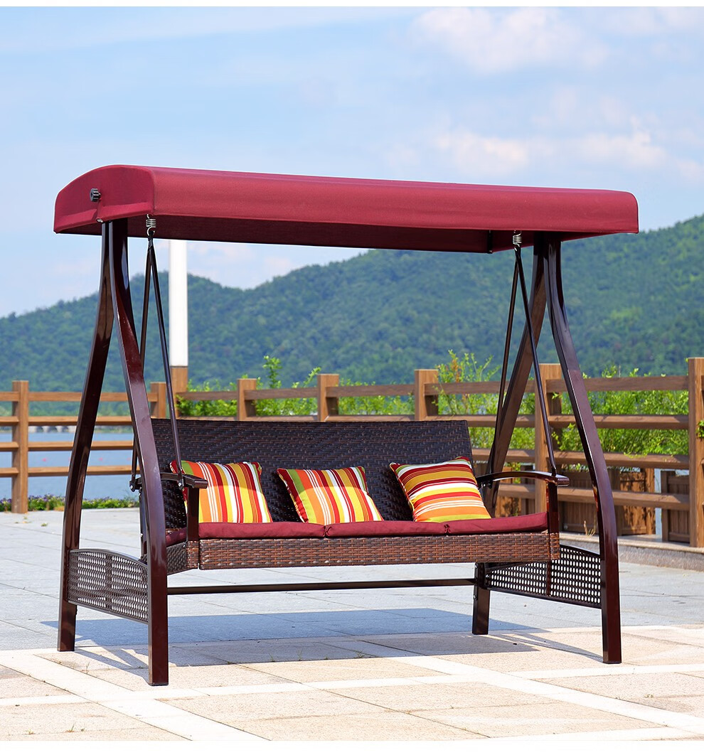 梵派(FAPOLITE)户外秋千吊蓝椅阳台秋千椅吊椅室内吊篮藤椅摇椅公园小区别墅编藤秋千 豪华款红豆双人秋千(配坐垫抱枕)