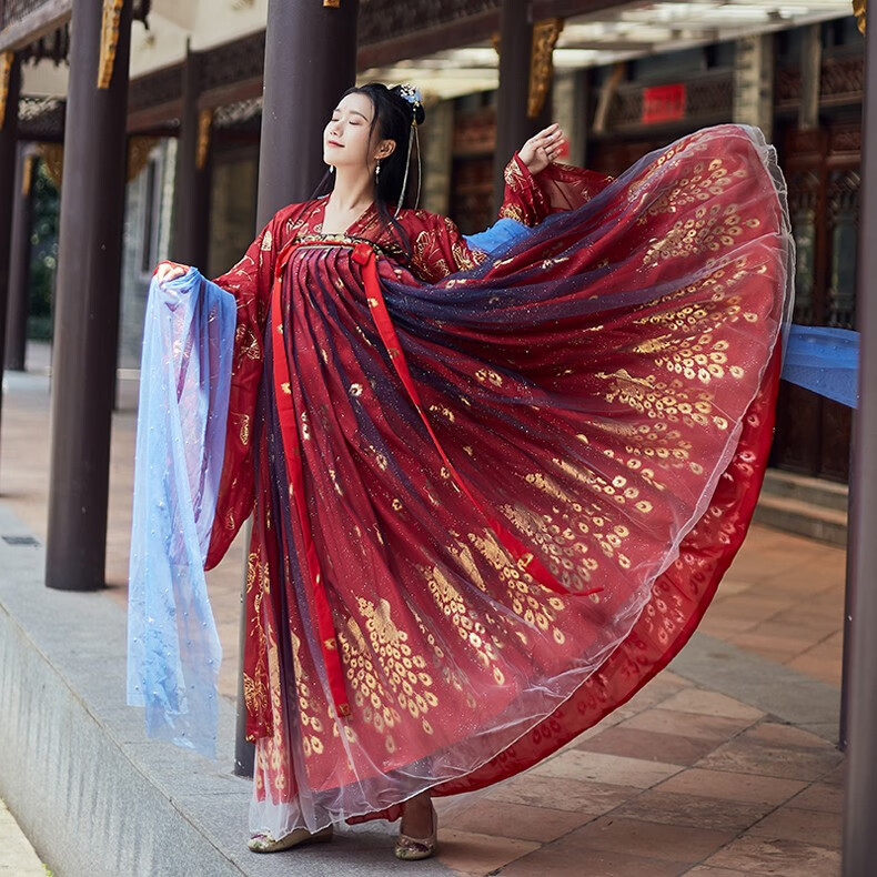 袖衫齐胸襦裙古装超仙六米摆仙女裙学生飘逸演出服汉元素传统红色套装