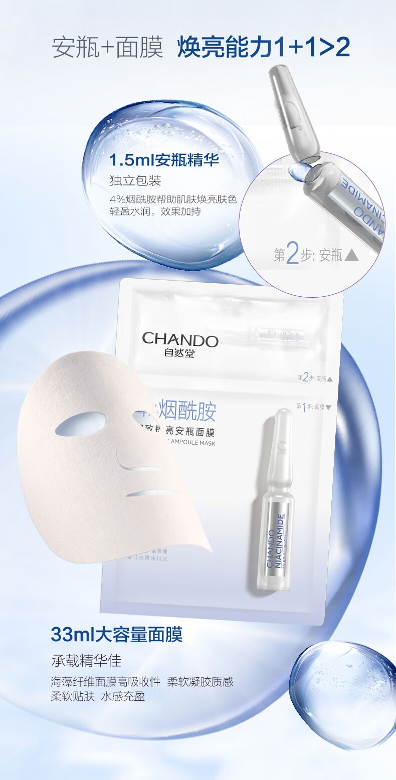 自然堂（CHANDO）烟酰胺安瓶面膜女酵母补水舒缓肌肤保湿紧致修护提亮肤色套装礼物 25片烟酰胺【20片盒装+5单片】