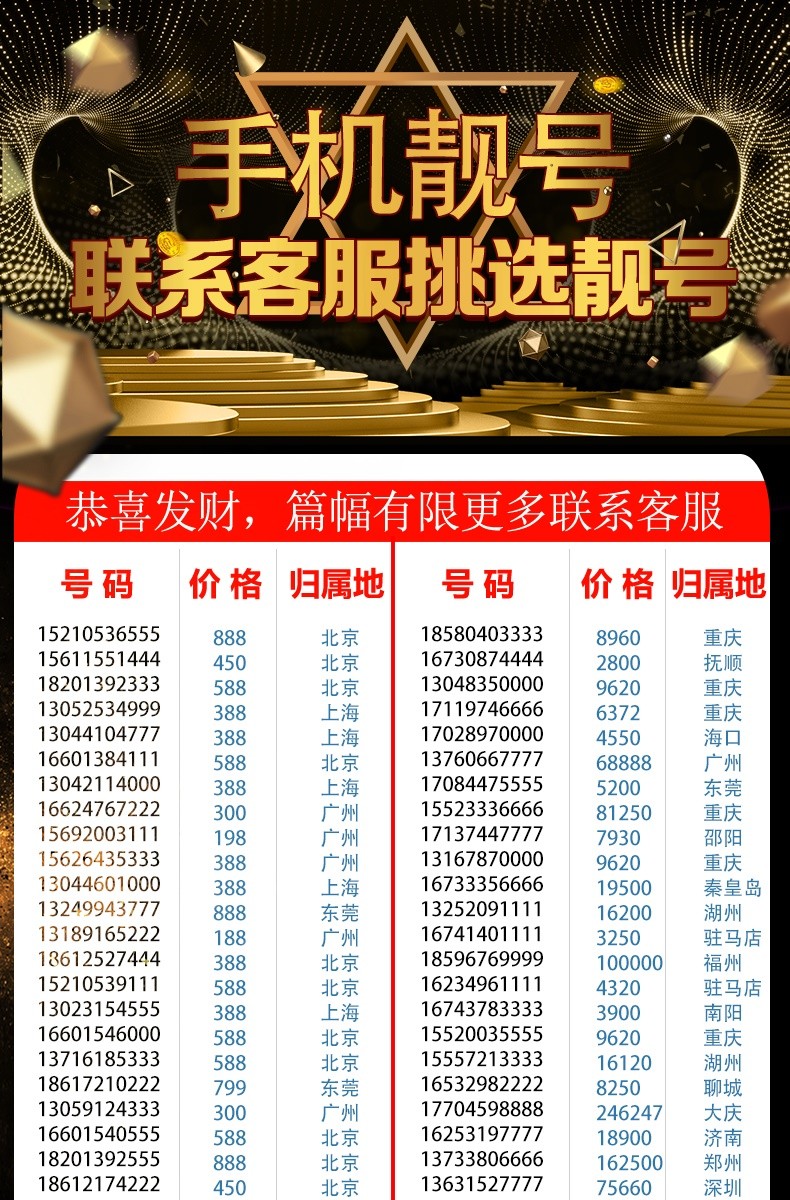 中国移动手机靓号电话号码靓号卡定制手机号新卡吉祥卡好号4连号全国