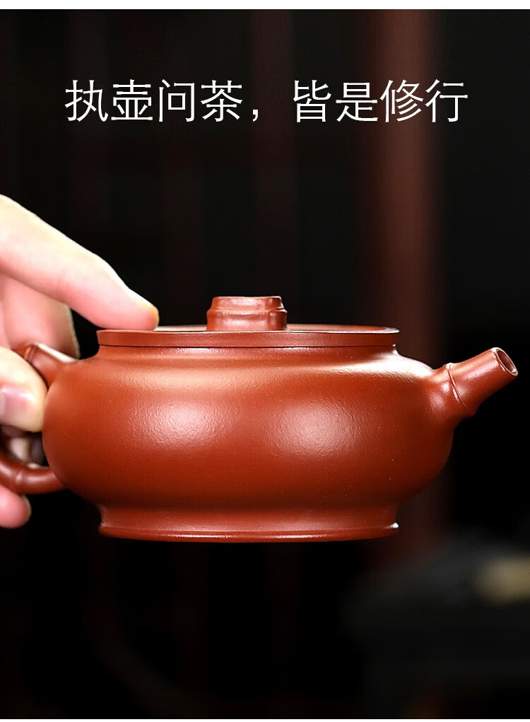 刘亚东 紫砂壶宜兴名家温锦书全手工茶壶原矿大红袍功夫茶具套装 平盖