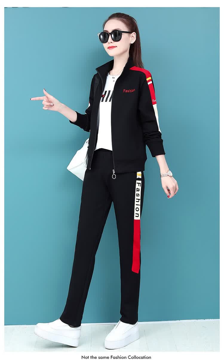 大码运动套装女春秋2020新款时尚休闲跑步运动服女装卫衣两件套大码春