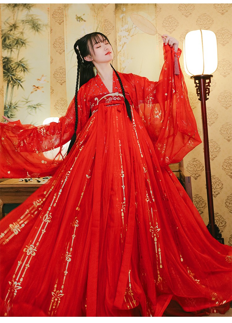 古装仙女裙日常超仙渐变色大摆裙演出服 相思鹤红色上衣 襦裙6米摆 s