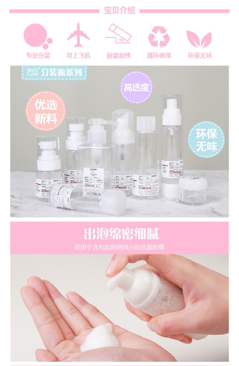 屈臣氏（Watsons）【屈臣氏】BEAUTYCRUSH PET旅行分装瓶便携分装喷雾瓶 乳液瓶18毫升