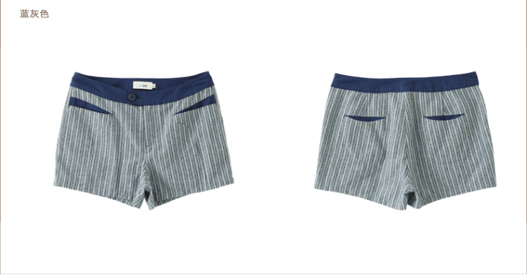 茵曼2014夏装新款文艺<em>棉</em>竖<em>条纹短裤</em>热裤<em>女</em>【
