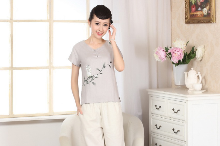 The frequency response, Ms. Tang Women's clothes summer T-shirt short-sleeved cotton Ma hand-painted shirt ethnic wind women A gray 2 XL pictures, price, brand platters! Elections are good character, the national distribution, so why buy now enjoy more preferential! Health