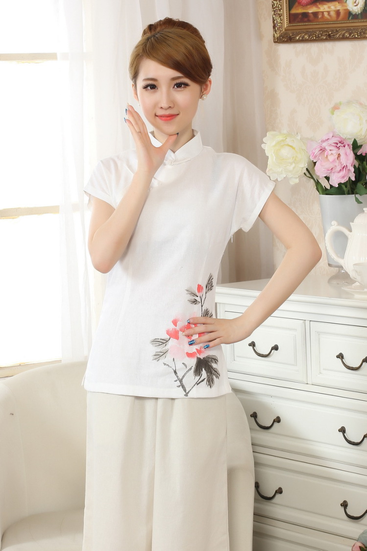 The frequency response, Ms. Tang Women's clothes summer wear T-shirt, cotton for the hand-painted Chinese Han-female improved Tang replace short-sleeve - A blue L pictures, price, brand platters! Elections are good character, the national distribution, so why buy now enjoy more preferential! Health