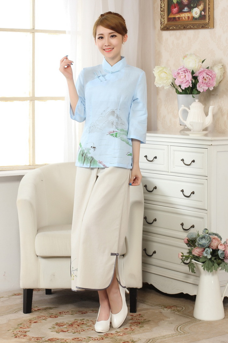 The frequency response, Ms. Tang Women's clothes summer T-shirt, cotton for the hand-painted Chinese Han-female improved Chinese cuff in white 2XL pictures, price, brand platters! Elections are good character, the national distribution, so why buy now enjoy more preferential! Health