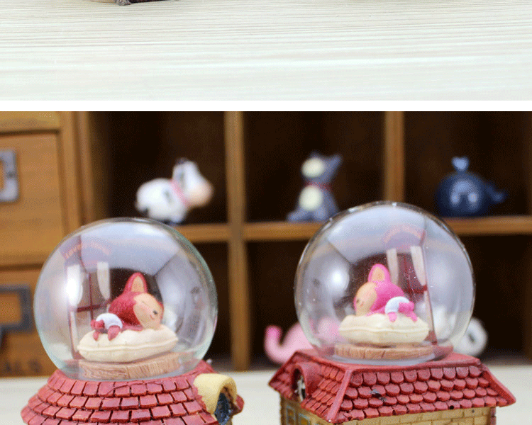 阿狸玻璃球手摇款天空之城音乐铃卡通音乐盒创意生日礼物礼品 粉色阿狸