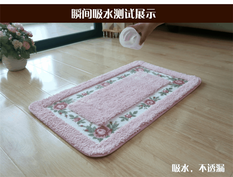 
                                        田园玫瑰花地垫卧室门垫玄关地毯浴室防滑吸水垫阳台厨房脚垫 粉色 三件套=大+中+小                