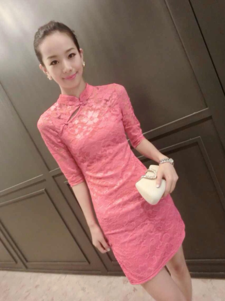 Lin's flowers 2015 European site new lace beauty graphics thin cheongsam dress pink XL pictures, price, brand platters! Elections are good character, the national distribution, so why buy now enjoy more preferential! Health