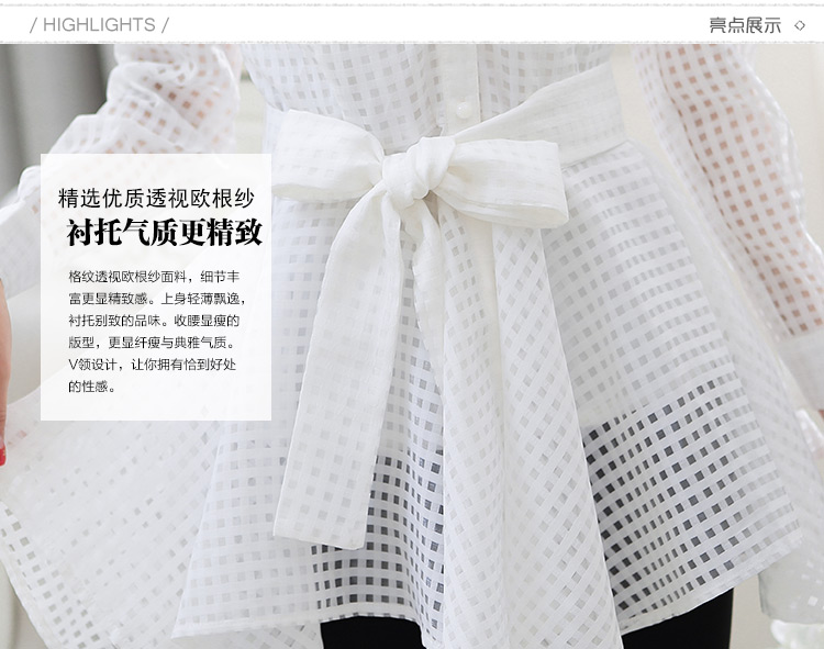 轩梦飞翔2015春季女装新款衬衣两件套长袖 透视纱长款衬衫Q5322 白色 M