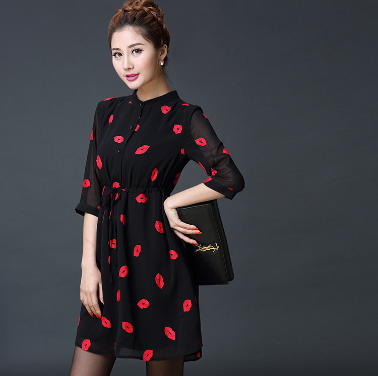 The new summer 2015 Zz&ff Europe version 7 to the maximum number of female decorated cuffs are graphics thin red lips chiffon shirt dresses Q5119 black L picture, prices, brand platters! The elections are supplied in the national character of distribution, so action, buy now enjoy more preferential! As soon as possible.