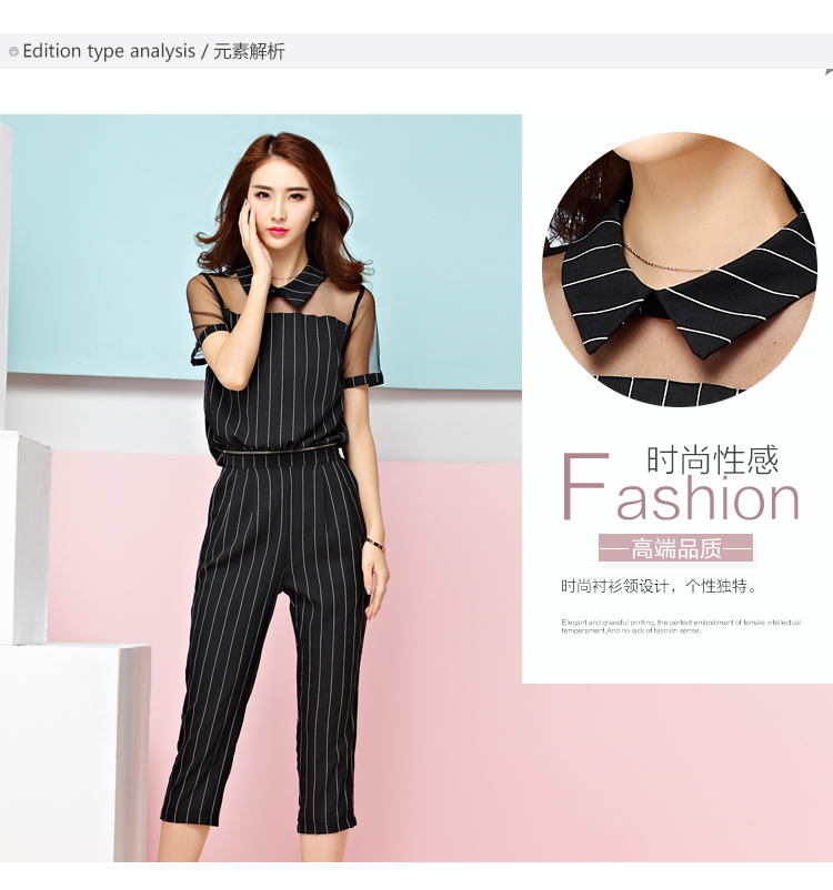 Zorn Carter2015夏装新款女装网纱拼接条纹连体裤欧美大牌时尚连衣裤子T1576 图片色 M