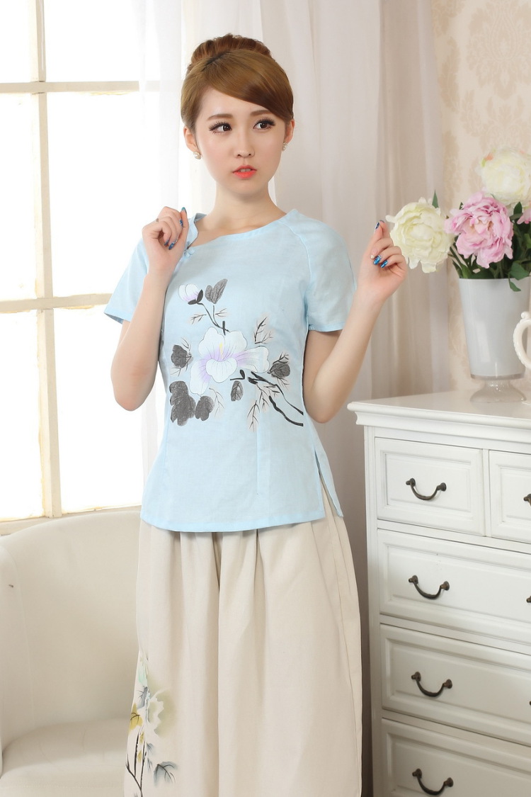 The frequency response, Ms. Tang Women's clothes summer wear T-shirt short-sleeved cotton the hand-painted shirt ethnic wind female picture color 2 XL pictures, price, brand platters! Elections are good character, the national distribution, so why buy now enjoy more preferential! Health