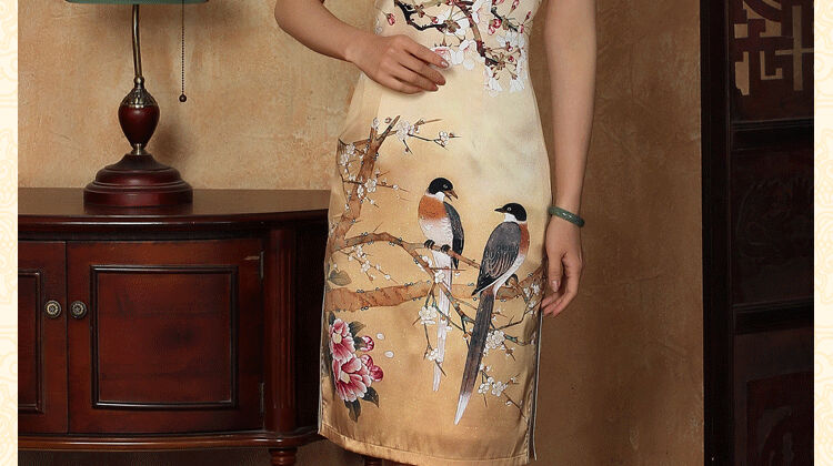 Mrs Ingrid sprawl economy female summer Silk Cheongsam golden, for a tight flower Magpies silk improved dos santos short Silk Cheongsam as XXXL pictures, price, brand platters! Elections are good character, the national distribution, so why buy now enjoy more preferential! Health