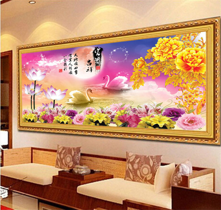 
                                        钻石画十字绣客厅新款钻石十字绣钻石绣贴画餐厅钻石画满钻砖石点钻石画心心相印十字绣牡丹花卧室 150*55cm 魔方圆钻满钻升级版26切面更闪亮                