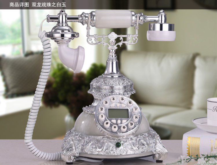 琳诺欧式立体雕花仿古电话机座机客厅艺术摆件家用树脂工艺品复古老式电话现货 白玉色