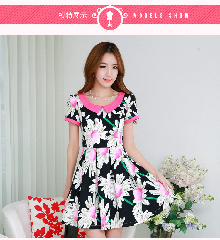 C.o.d. 2015 Summer new Korean version is smart casual temperament classic reverse collar short-sleeved sunflower stamp UNIDO field tour pleated skirts XXXL black picture, prices, brand platters! The elections are supplied in the national character of distribution, so action, buy now enjoy more preferential! As soon as possible.