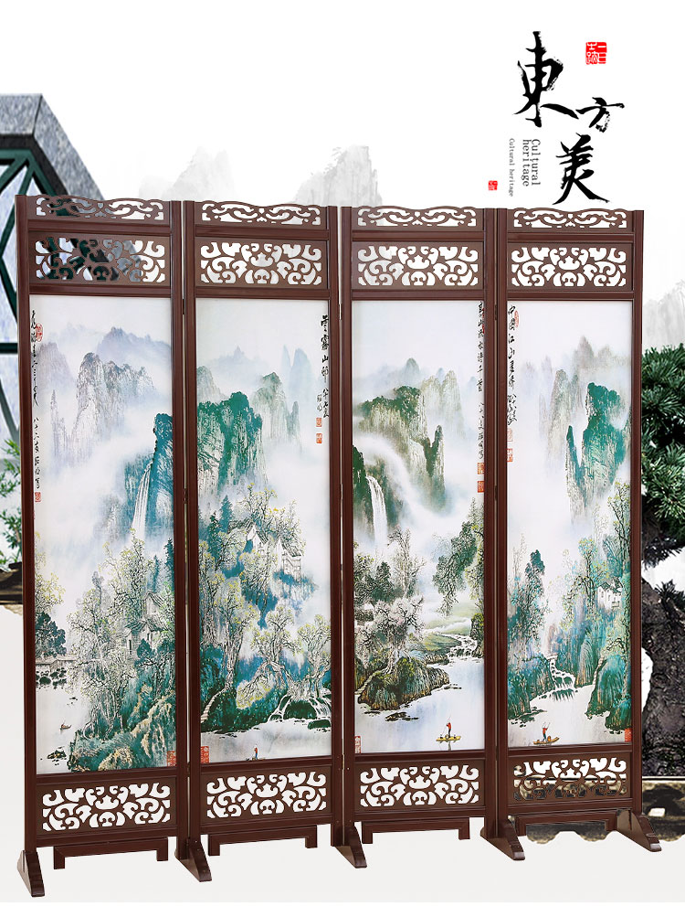 成爵 屏风隔断客厅实木中式办公室客厅卧室酒店移动古典屏风中国风山水画折屏现代简约大气玄关 山水一扇价格 50*180一扇价格要几扇拍几个