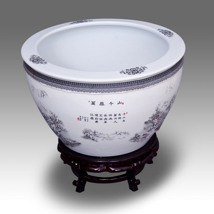 
                                                                                红得发紫景德镇陶瓷器鱼缸雪景锦鲤缸 创意开放式花盆缸  口径52厘米(中号)                