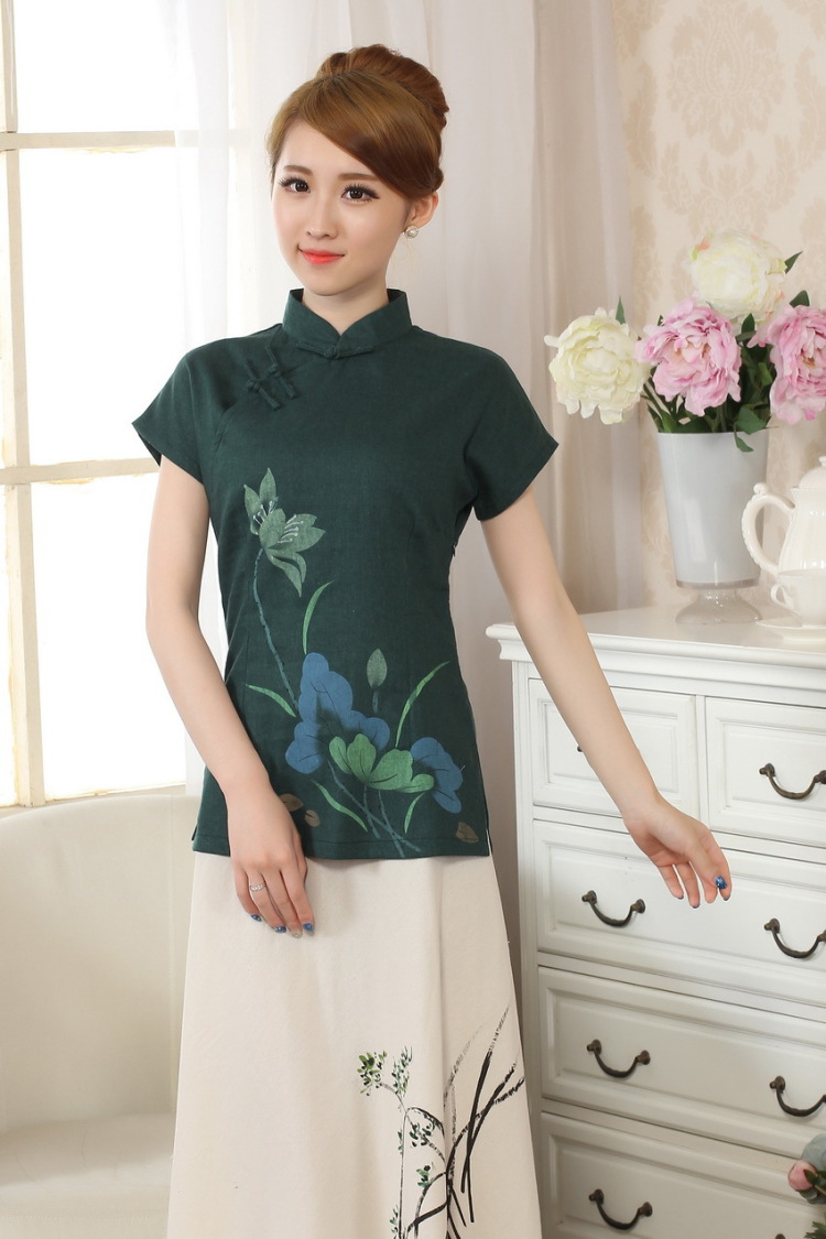 The frequency response, Ms. Tang Women's clothes summer wear T-shirt, cotton for the hand-painted Chinese Han-female improved Tang replace short-sleeve - A dark 2 XL pictures, price, brand platters! Elections are good character, the national distribution, so why buy now enjoy more preferential! Health