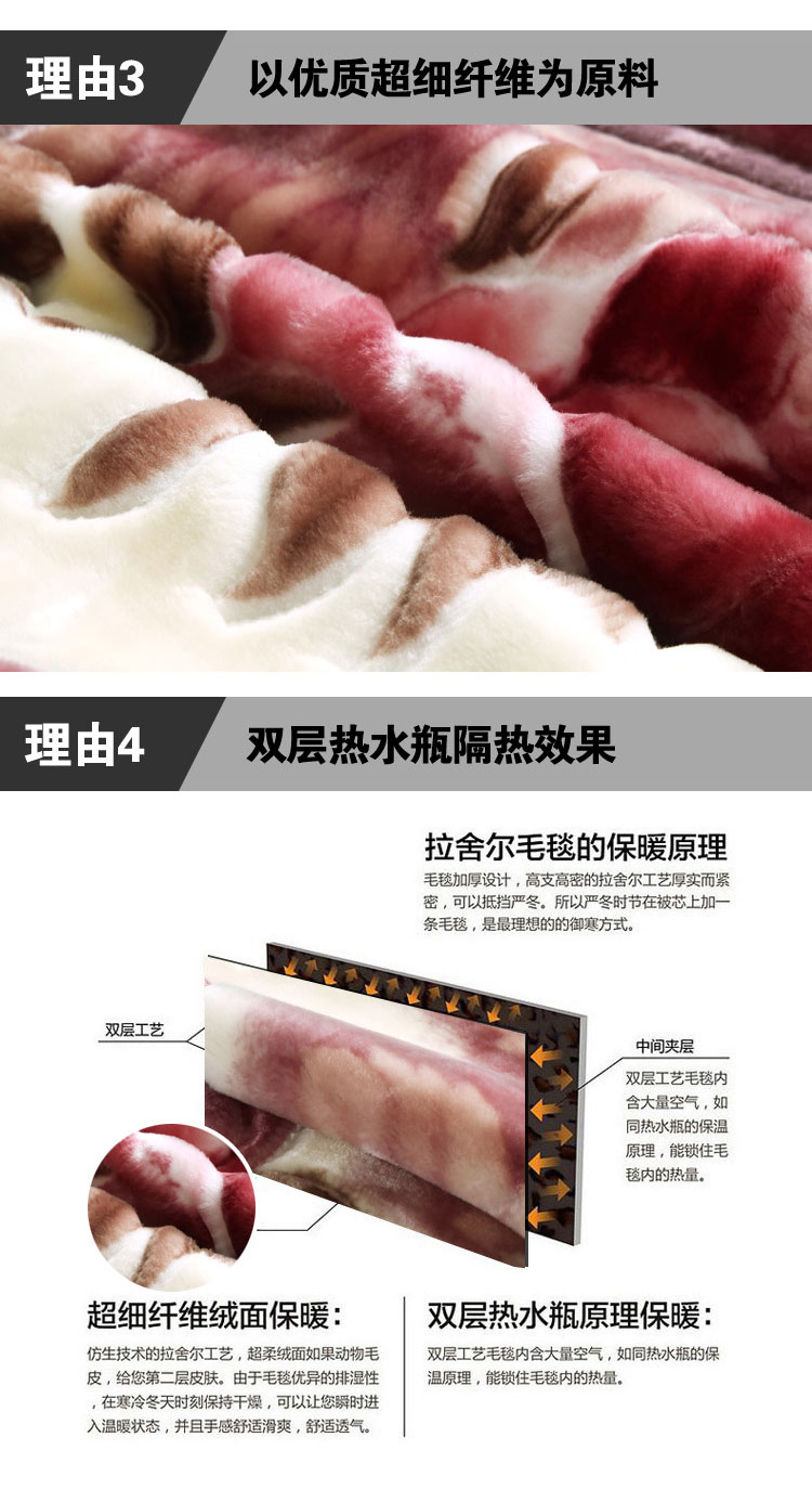 千岁兰家纺 床上用品加厚双层拉舍尔毛毯 冬季保暖毛绒毯 超柔 双 吉祥如意-大红954 200*230