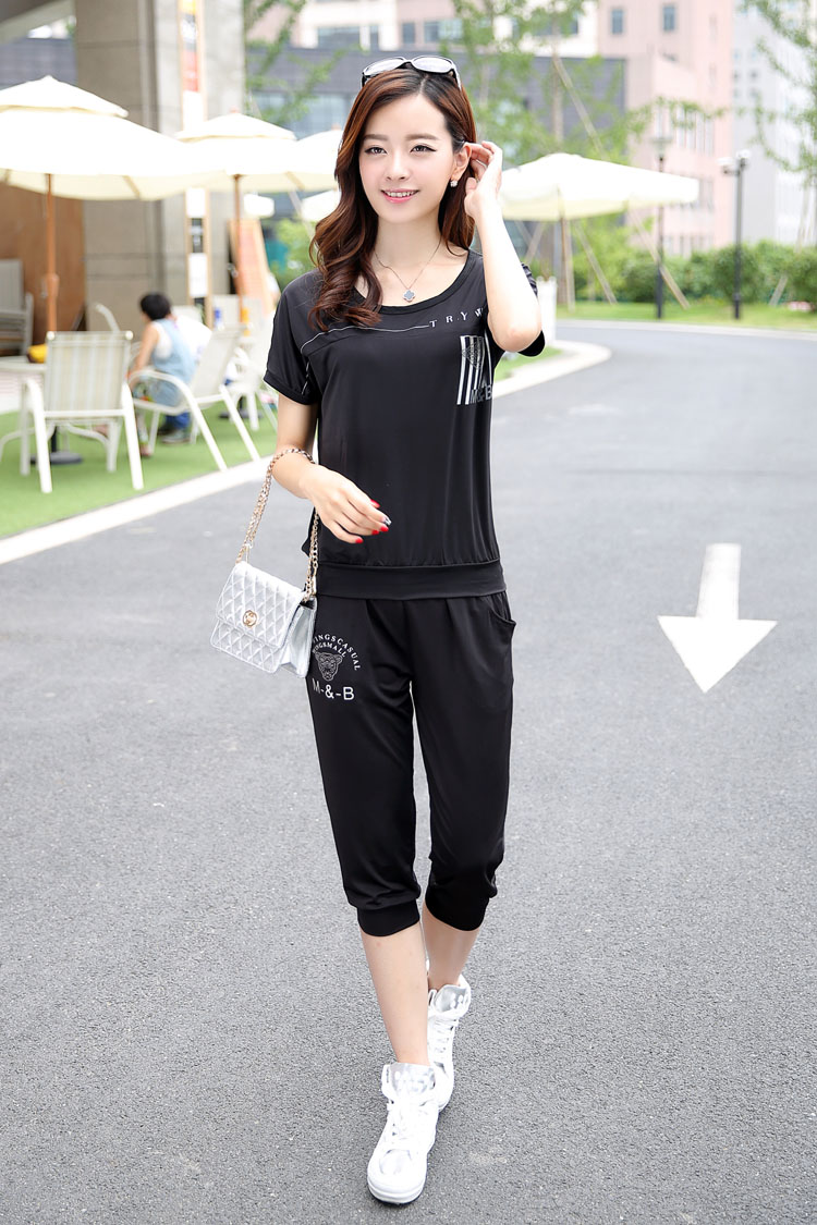 Wing Yi Lian 2015 summer new Korean version leisure large code female short-sleeve T shirts, Yi campaign kit two-piece black 4XL weight 165 - 190 Jack pictures, price, brand platters! Elections are good character, the national distribution, so why buy now enjoy more preferential! Health