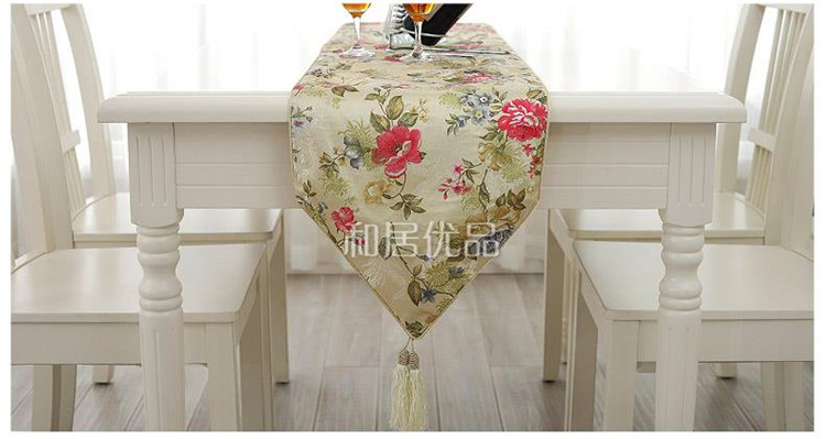 
                                        和居优品 中式桌旗 现代桌旗布欧式床旗 田园茶几布 茶席(尺寸约33*200cm) 双云头富贵腾达黄色                