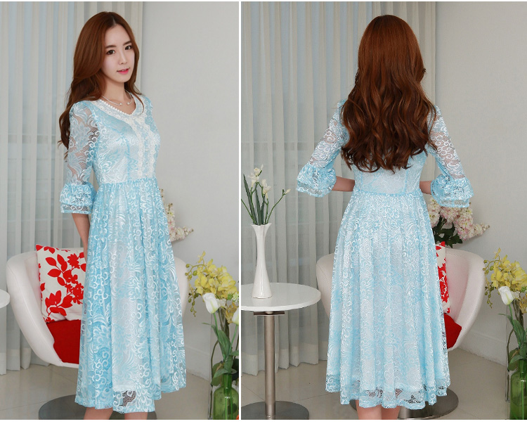 C.o.d. 2015 Summer new stylish classic Korean leisure temperament retro 7 cuff-color Phoenix lace dresses in large long skirt blue XL Photo, prices, brand platters! The elections are supplied in the national character of distribution, so action, buy now enjoy more preferential! As soon as possible.