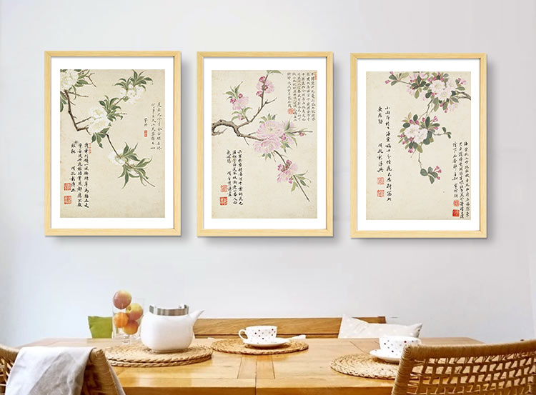 
                                        山迪 客厅装饰画玄关餐厅挂画背景墙壁画新中式国画水墨画 繁花集-三件套 50X60cm木色画框                