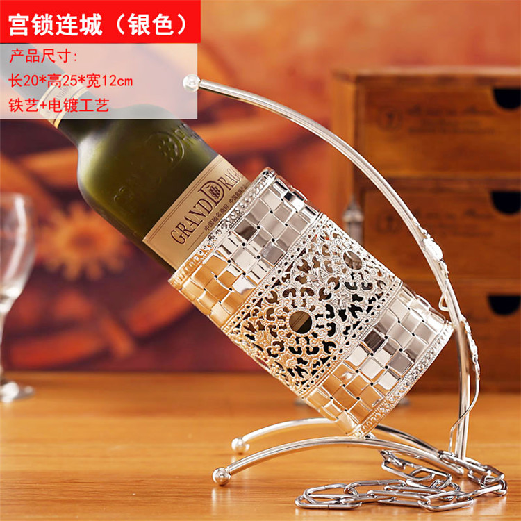 
                                        美美爱 欧式创意红酒架铁艺酒柜装饰品客厅摆件时尚新居家居摆设结婚礼物 叶子战车-金色                