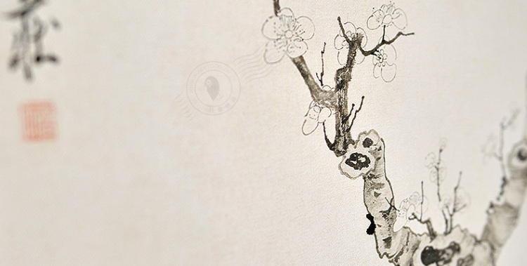 
                                        仟象映画 梅石图 餐厅客厅装饰画现代新中式壁画水墨挂画玄关墙画 木色外框 63*123cm                