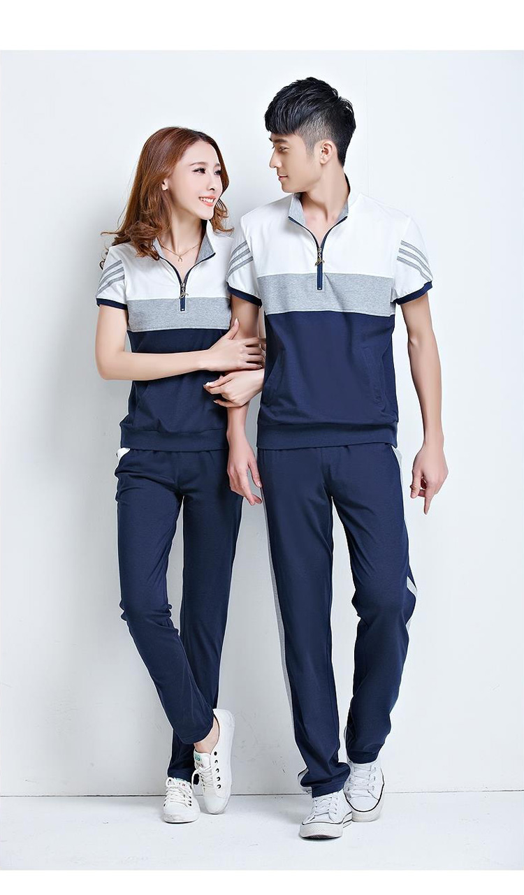 雪吻诗2015夏装韩版短袖卫衣时尚情侣装 衬衫长裤休闲运动服套装潮 浅灰色 XXL/女